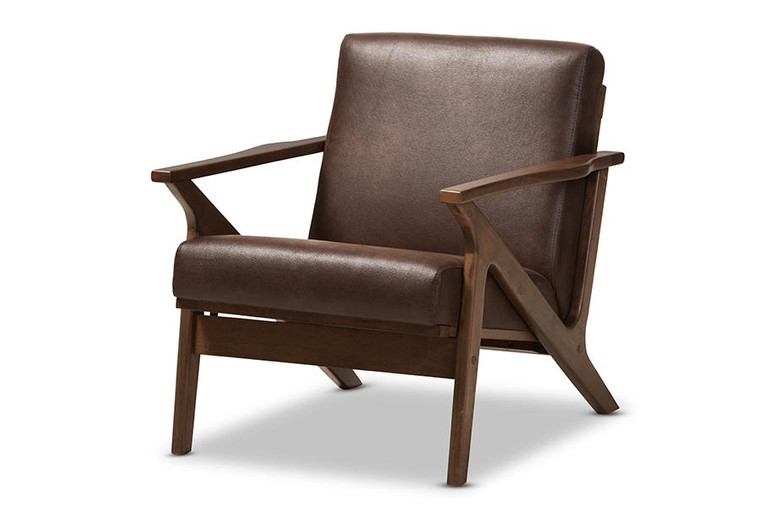Baxton Studio Bianca Faux Leather Lounge Chair Bianca-Dark Brown/Walnut Brown-CC
