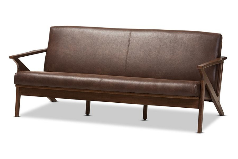 Baxton Studio Bianca Faux Leather Sofa Bianca-Dark Brown/Walnut Brown-SF