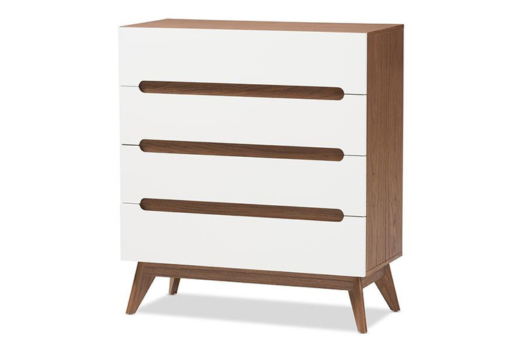 Baxton Studio Calypso White/Walnut 4-Drawer Chest Calypso-Walnut/White-4DW-Chest