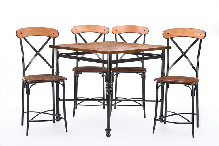 Baxton Studio Broxburn Light Brown Wood & Metal 5-Piece Pub Set CDC222 5PC Pub Set