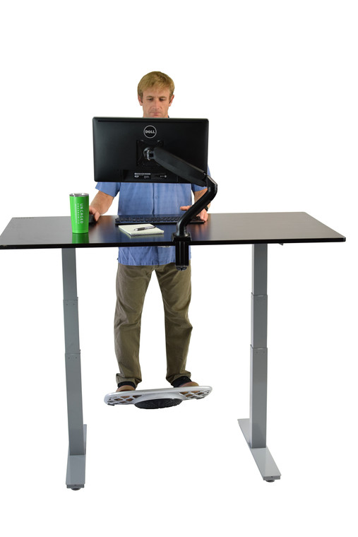 Homeroots Gray Bamboo Dual Motor Electric Office Adjustable Computer Desk 397736