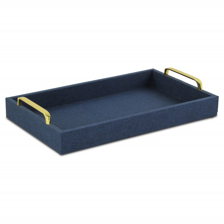 Homeroots Navy Blue Linen And Wooden Tray 401794