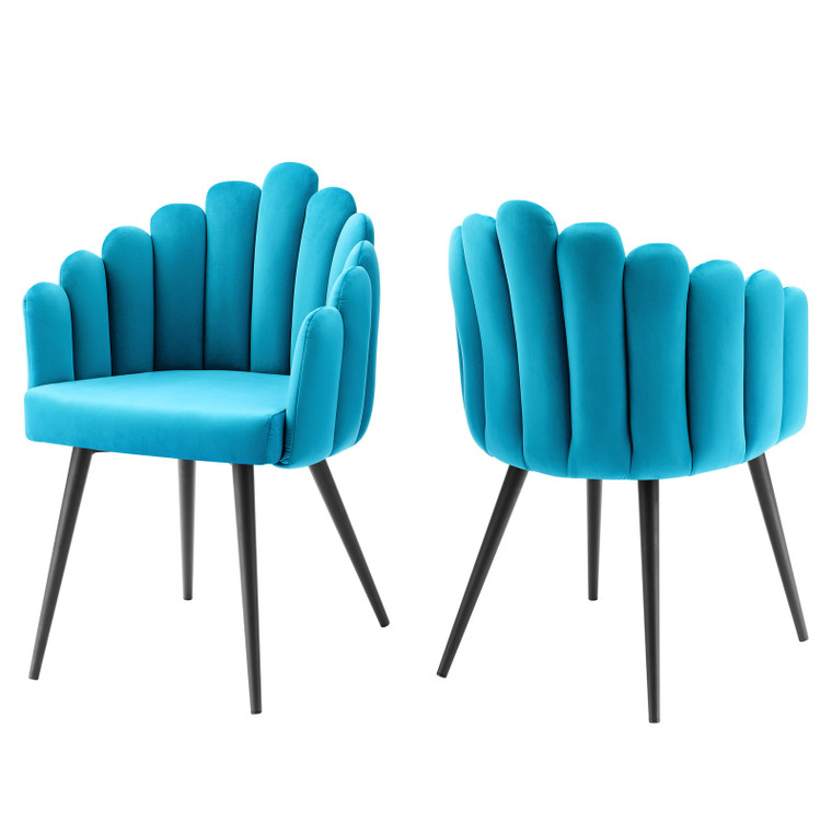 Vanguard Performance Velvet Dining Chair Set Of 2 - Black Blue EEI-6028-BLK-BLU By Modway Furniture