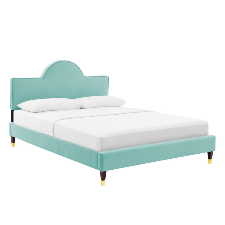 Aurora Performance Velvet Queen Bed - Mint MOD-6517-MIN By Modway Furniture