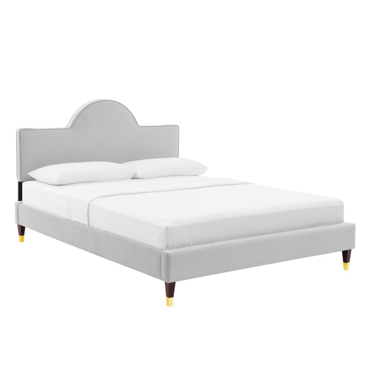 Aurora Performance Velvet Twin Bed - Light Gray MOD-7030-LGR By Modway Furniture