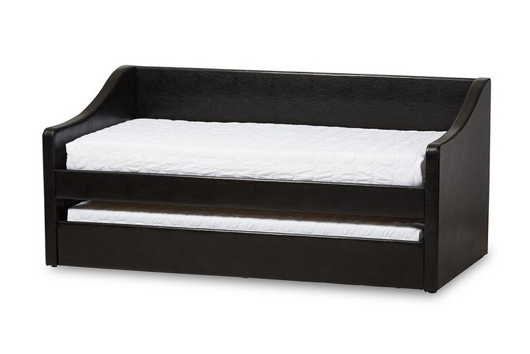 Baxton Studio Barnstorm Faux Leather Daybed with Guest Trundle Bed CF8755-Black-Day Bed