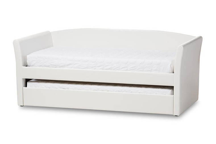 Baxton Studio Camino White Faux Leather Daybed with Trundle CF8756-White-Day Bed