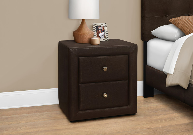 Monarch Bedroom Accent - 21"H - Brown Leather-Look Night Stand I 5601