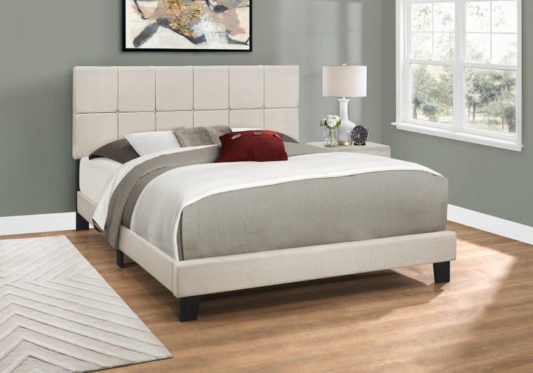 Monarch Bed - Queen Size - Beige Linen I 5605Q