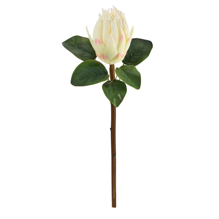 Nearly Natural 23" King Protea Artificial Flower (Set Of 4) - White 2356-S4-WH