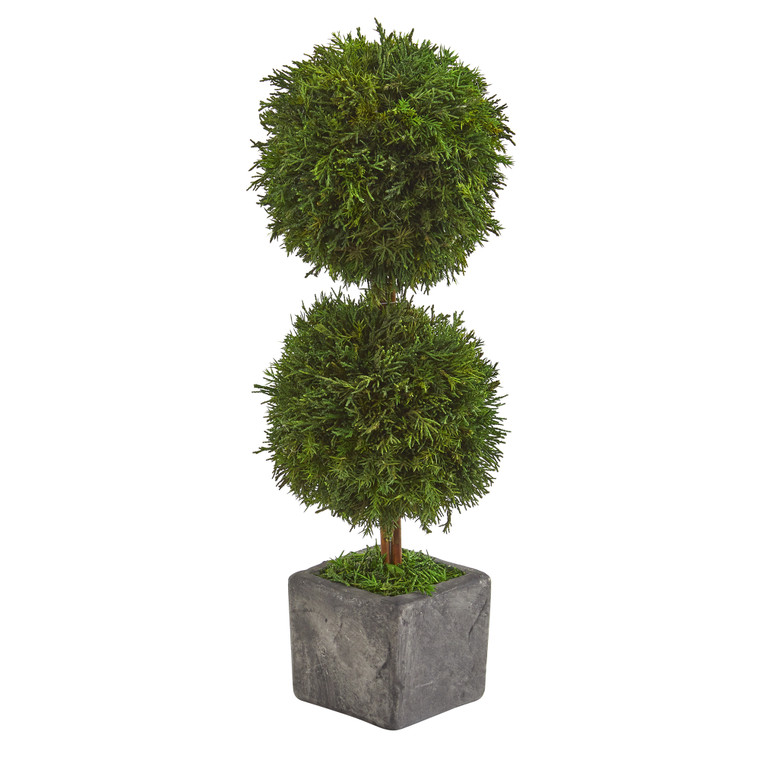 Nearly Natural 16" Cypress Double Ball Preserved Plant In Decorative Planter 4377