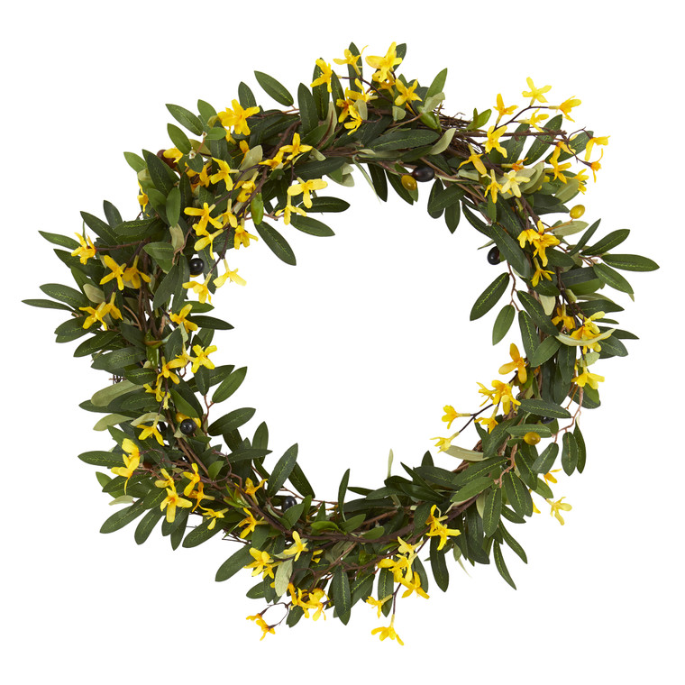 Nearly Natural 20" Olive And Forsythia Artificial Wreath 4421