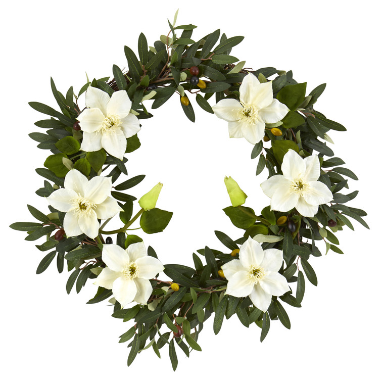 Nearly Natural 20" Olive And Anemone Artificial Wreath - Cream 4432-CR
