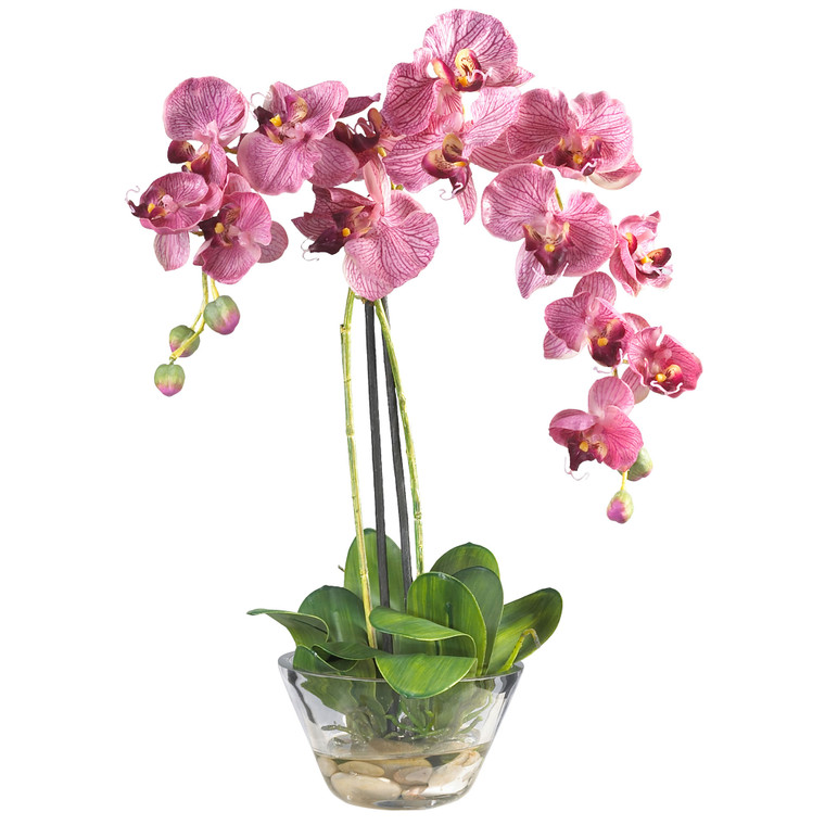 Nearly Natural Phalaenopsis W/Glass Vase Silk Flower Arrangement - Purple 4643-PP