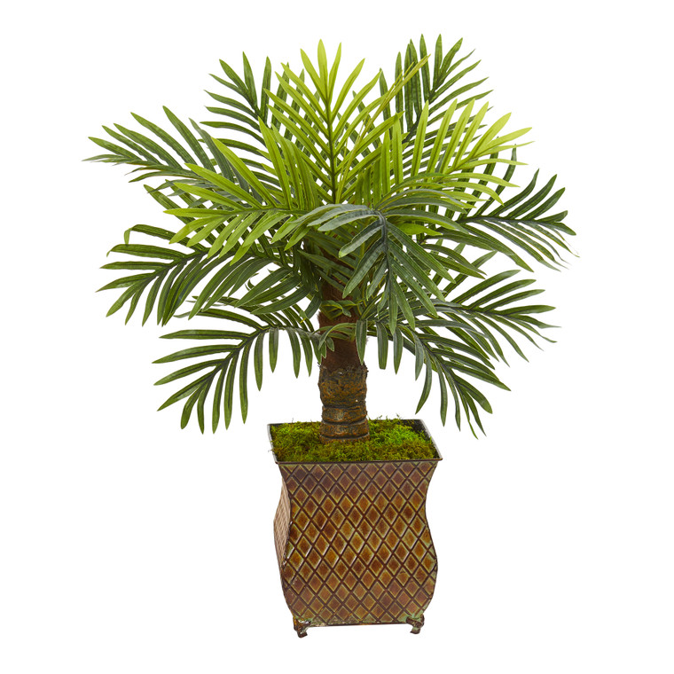 Nearly Natural 27" Robellini Palm Artificial Tree In Metal Planter 9907