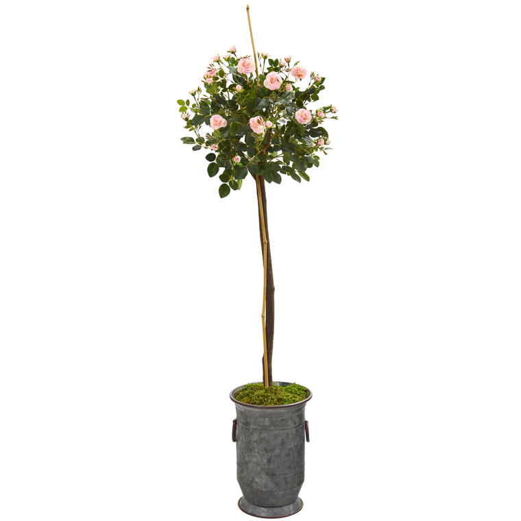 Nearly Natural 56" Rose Topiary Artificial Tree In Vintage Metal Planter 9972
