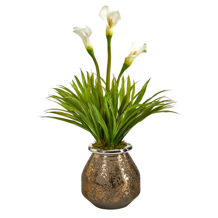 Nearly Natural 30" Calla Lily And Grass Artificial Arrangement In Designer Vase A1602