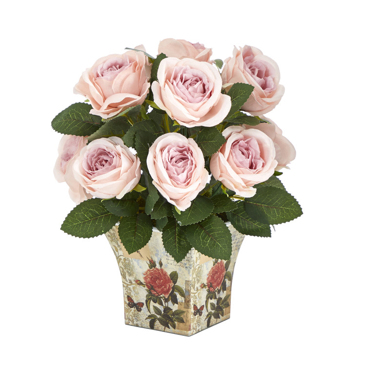Nearly Natural 11" Rose Artificial Arrangement In Floral Vase - Pink A1604-PK