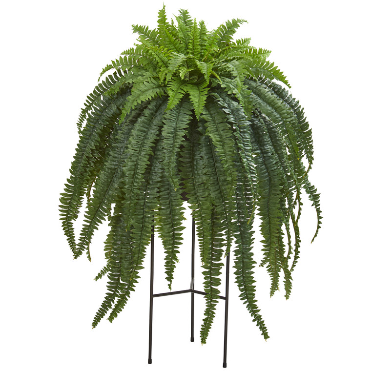 Nearly Natural 44" Boston Fern Artificial Plant In Stand Black Planter P1024
