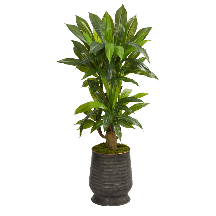 Nearly Natural 40" Corn Stalk Dracaena Artificial Plant In Ribbed Metal Planter (Real Touch) P1419