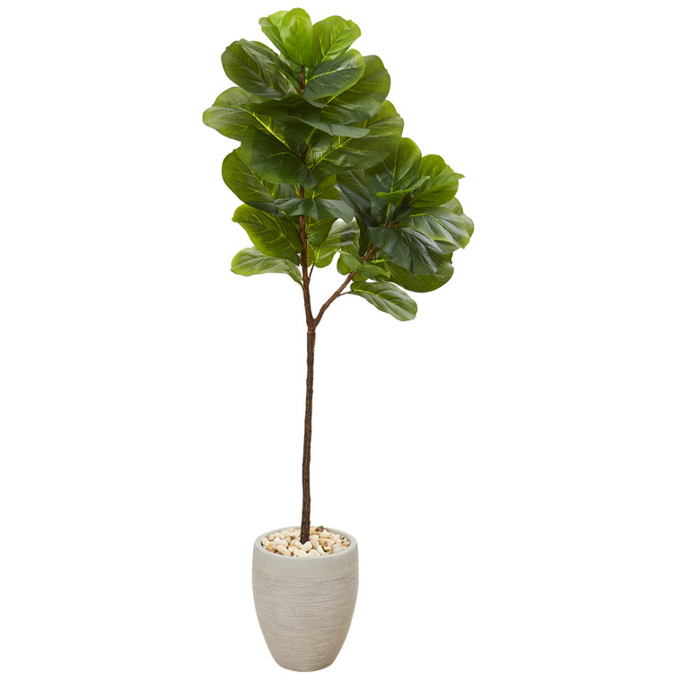 Nearly Natural 5' Fiddle Leaf Artificial Tree In Sand Colored Planter T1119