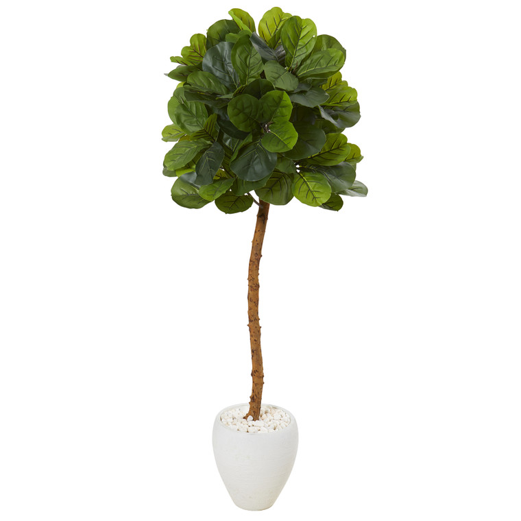 Nearly Natural 5' Fiddle Leaf Artificial Tree In White Planter (Real Touch) T1123