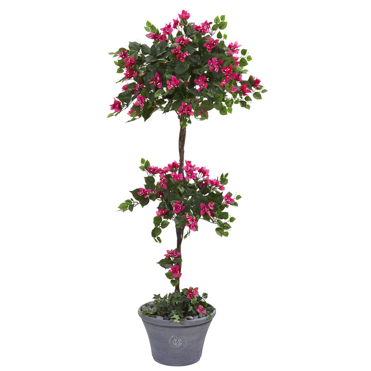 Nearly Natural 5' Bougainvillea Artificial Topiary Tree In Gray Planter T1214