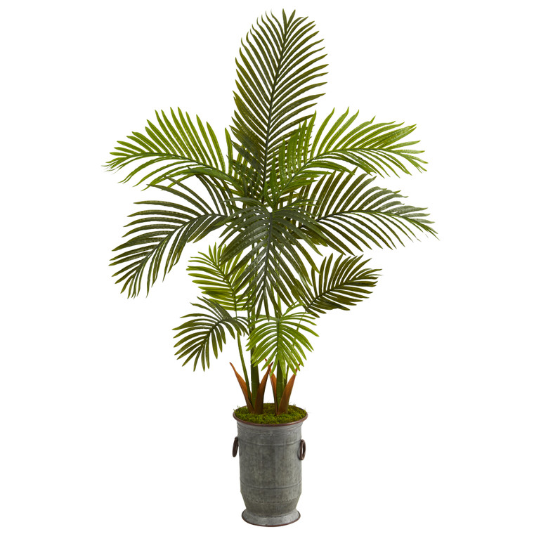 Nearly Natural 58" Areca Palm Artificial Tree In Vintage Metal Planter T1250