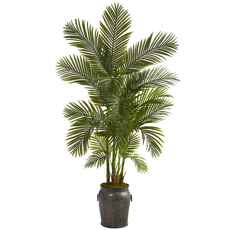 Nearly Natural 70" Areca Palm Artificial Tree In Metal Planter T1258