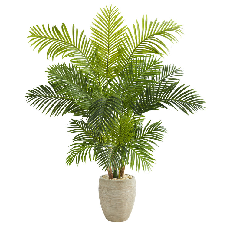 Nearly Natural 62" Hawaii Palm Artificial Tree In Sand Colored Planter T1267