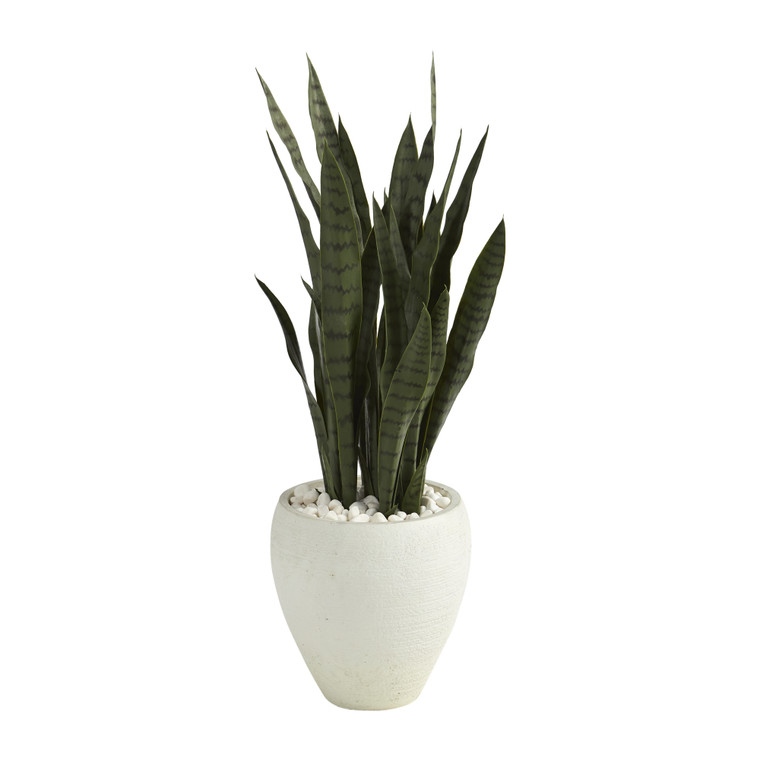 Nearly Natural 34" Sansevieria Artificial Plant In White Planter T1288