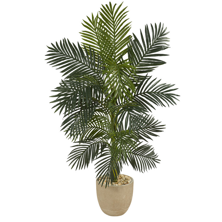 Nearly Natural 5' Golden Cane Artificial Palm Tree In Sandstone Planter T1316