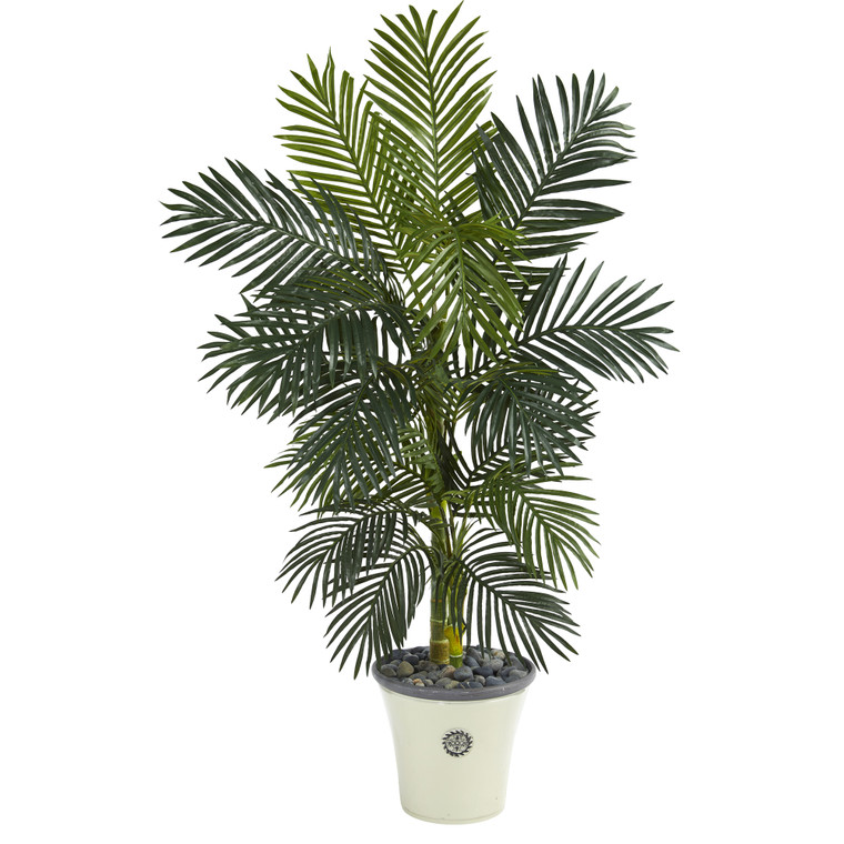 Nearly Natural 5' Golden Cane Artificial Palm Tree In Decorative Planter T1317