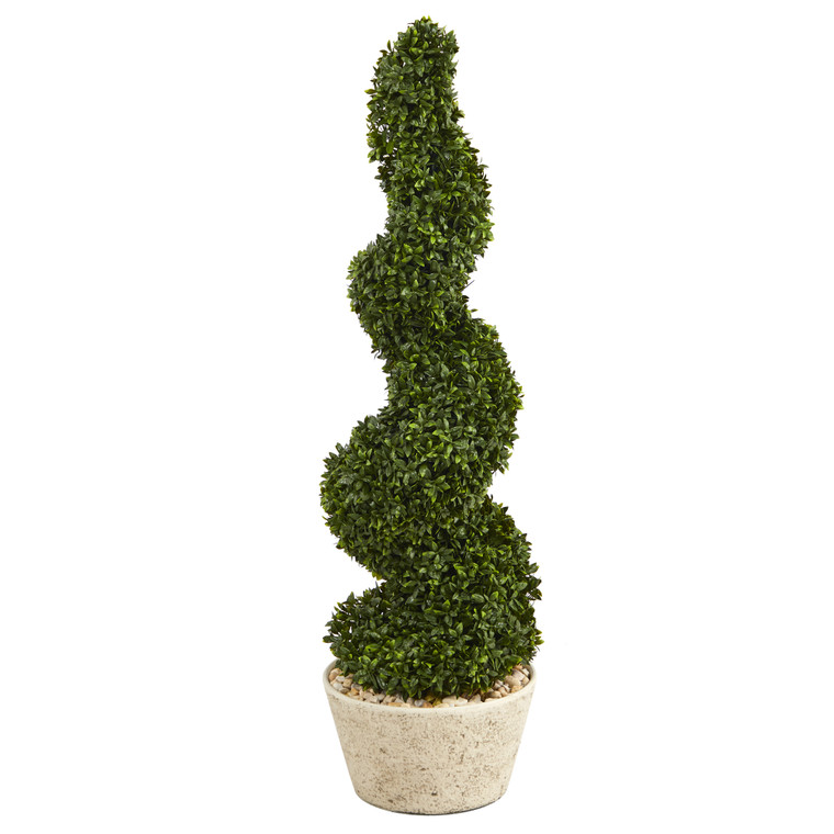 Nearly Natural 51" Spiral Hazel Leaf Artificial Topiary Tree In White Planter UV Resistant (Indoor/Outdoor) T1349