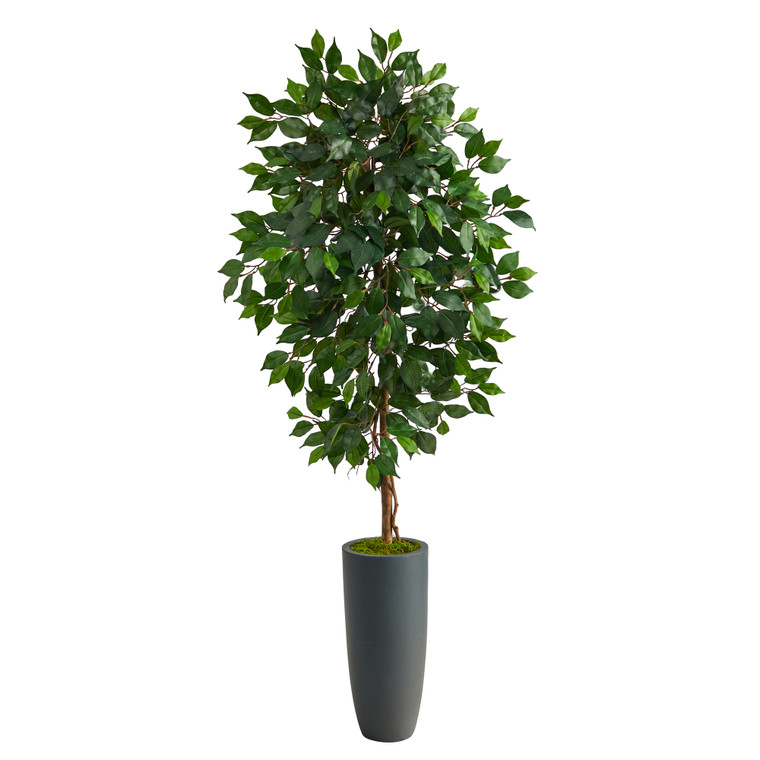 Nearly Natural 5' Ficus Artificial Tree In Gray Planter T2565