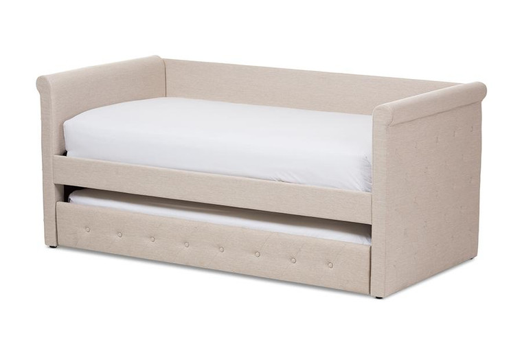 Baxton Studio Alena Light Beige Fabric Daybed with Trundle CF8825-Light Beige-Daybed