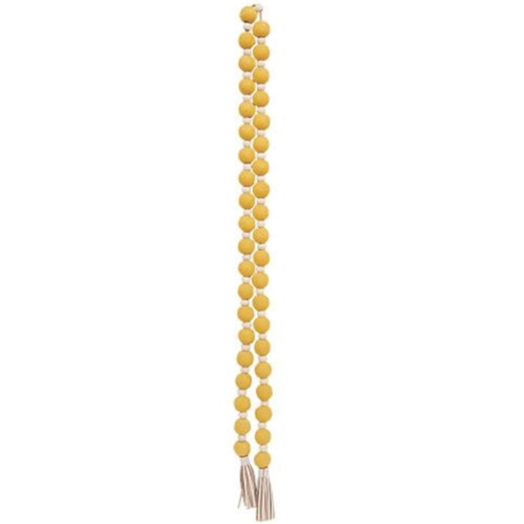 Distressed Yellow And White Bead Garland W/Tassels G35634 By CWI Gifts