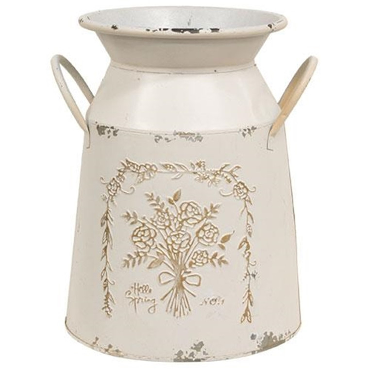 Hello Spring Flowers Embossed Cream Milk Can GH21S5010 By CWI Gifts