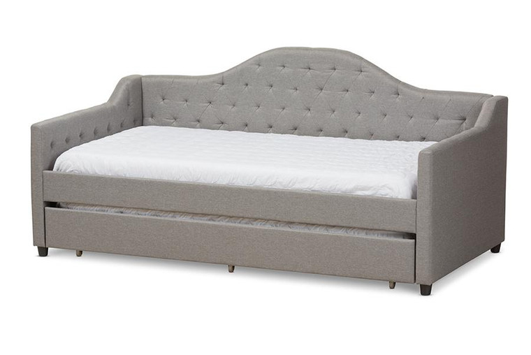 Baxton Studio Perry Light Grey Fabric Daybed with Trundle CF8940-Light Grey-Daybed