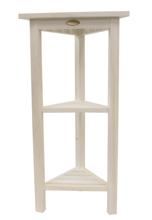 Homeroots Hotel White Teak 32" Triangle Corner Shower Tiered Shelf 383351