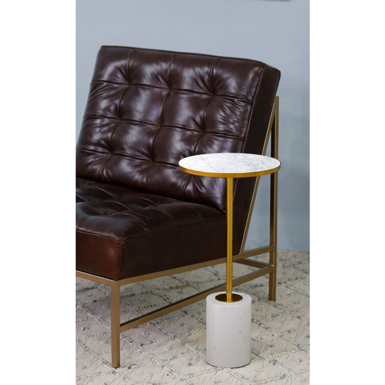 Homeroots Gold And White Marble End Or Side Table 391927