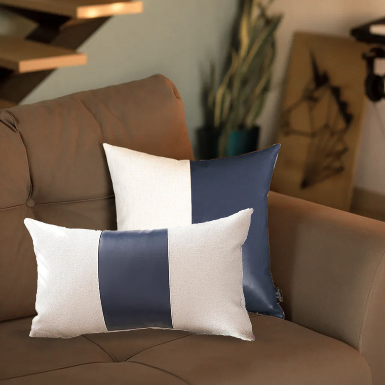Homeroots Set Of 2 Navy And White Modern Throw Pillow Covers 400972