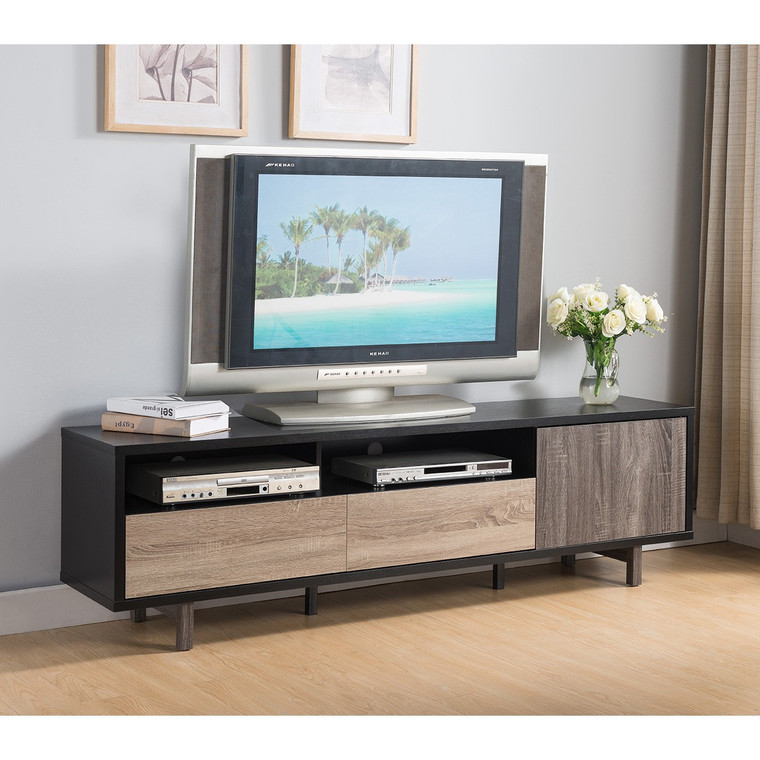 Homeroots Stylish Black Tv Console Cabinet With Dark Taupe And Distressed Grey Accents 401244