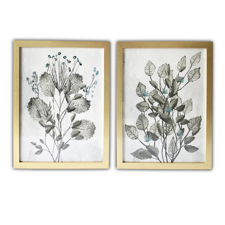 Homeroots Two Piece Grey Leaves Framed Wall Art 401747