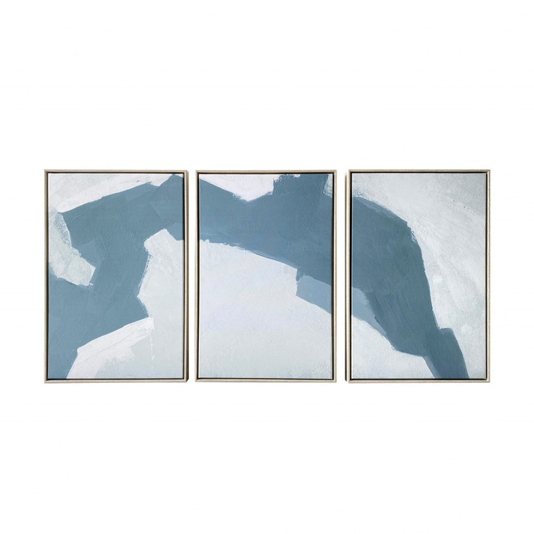 Homeroots Set Of Three Blues And Grays Abstract Framed Canvas Wall Art 401758