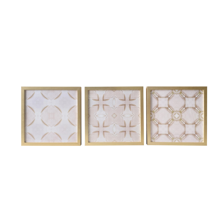 Homeroots Set Of Three Pale Pink Tile Framed Wall Art 401761