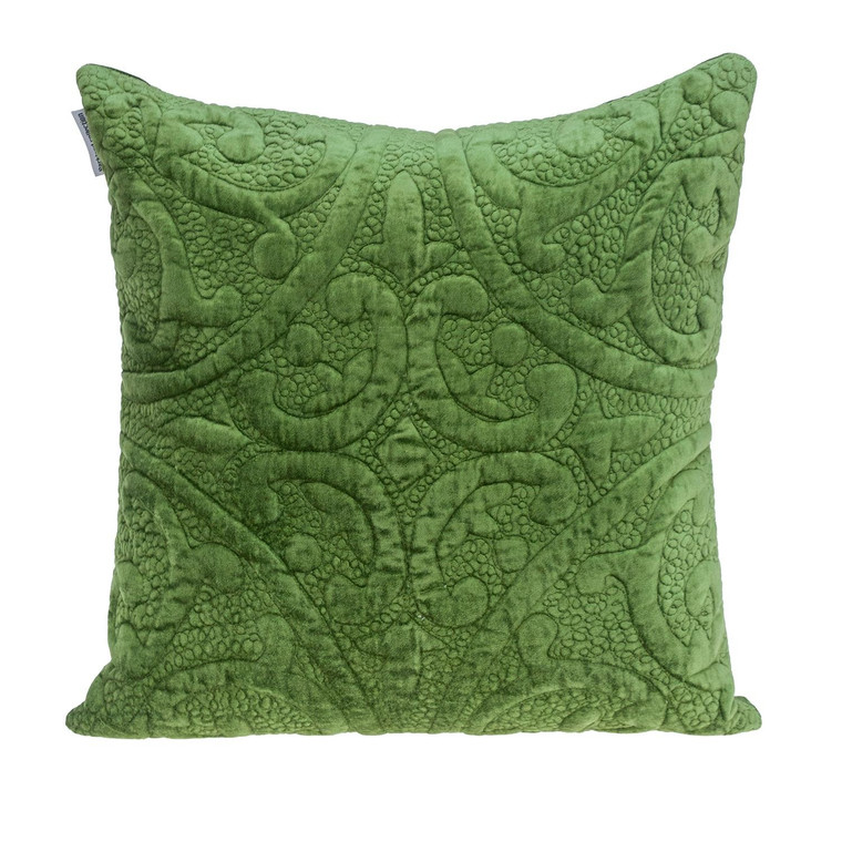 Homeroots Olive Quilted Velvet Square Throw Pillow 402848