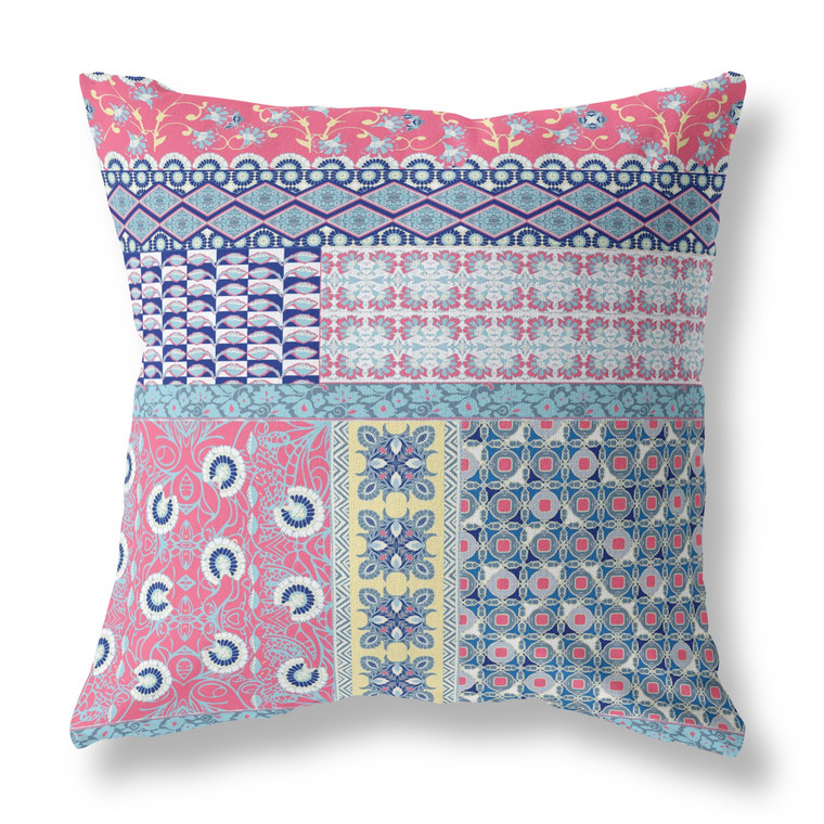 Homeroots 28" White Pink Patch Indoor Outdoor Throw Pillow 410989