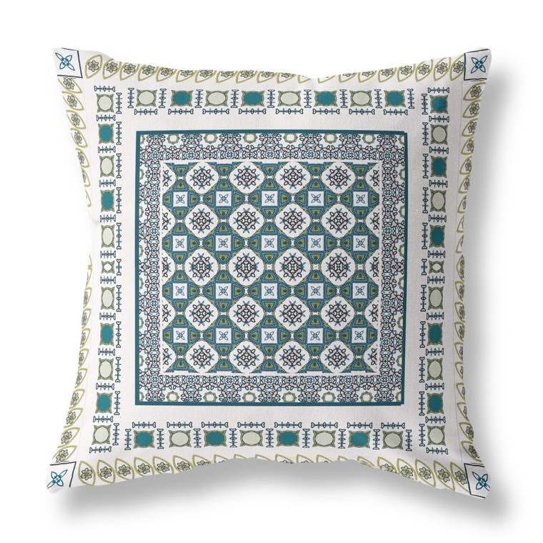 Homeroots 20" White Green Block Indoor Outdoor Zippered Throw Pillow 411012