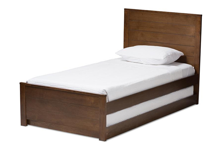 Best Baxton Studio Brown-Finished Wood Twin Platform Bed With Trundle